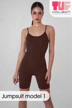 Бесшовный комбинезон на тонких бретельках Jumpsuit model 1 TOP-Kolgot ™ в рубчик