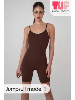 Бесшовный комбинезон на тонких бретельках Jumpsuit model 1 TOP-Kolgot ™ в рубчик
