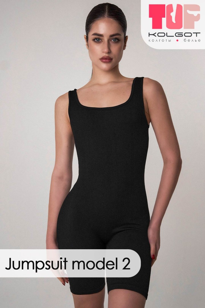 Бесшовный комбинезон на широких бретельках Jumpsuit model 2 TOP-Kolgot ™ в рубчик
